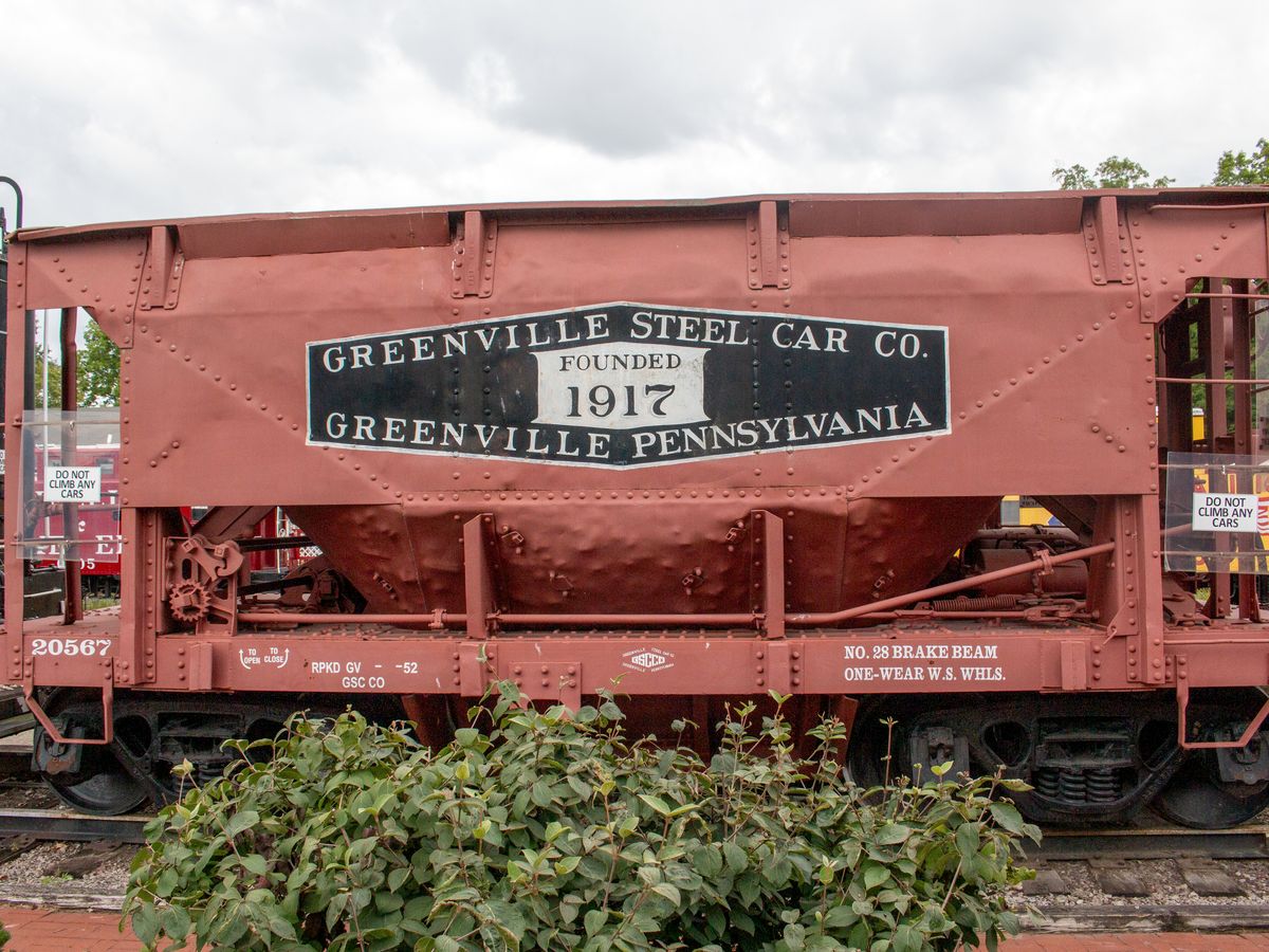 A Greenville Steel Car Company railcar at Greenville Railroad Park