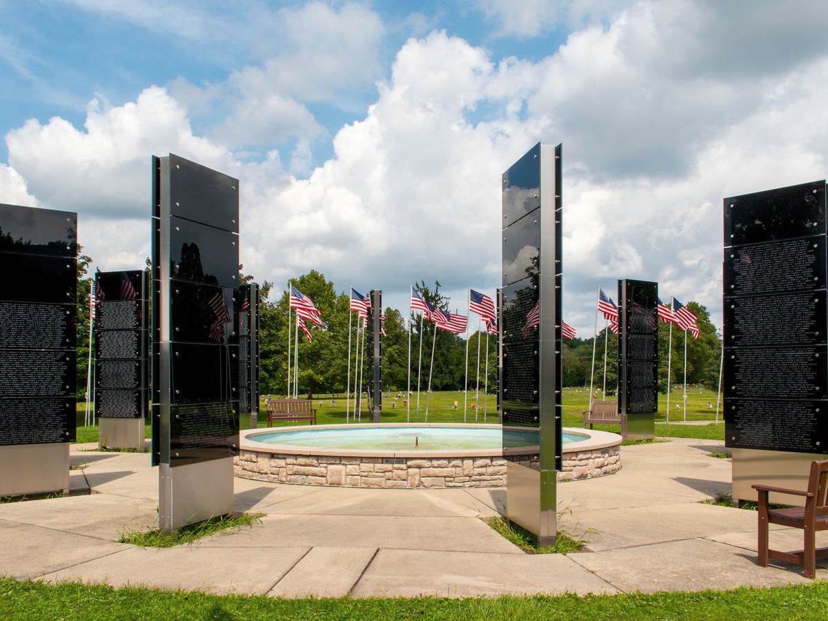 The veterans memorial along the Avenue of 444 Flags