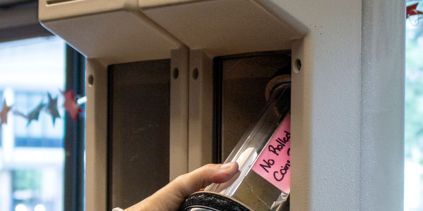 A drive-thru canister at the Hermitage branch