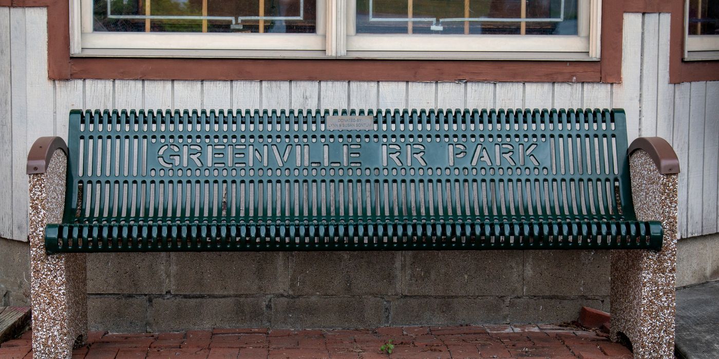 A bench at Greenville Railroad Park